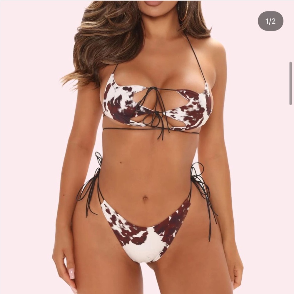 Brand new fashion nova cowprint bikini cheeky coverage size small cowgirl